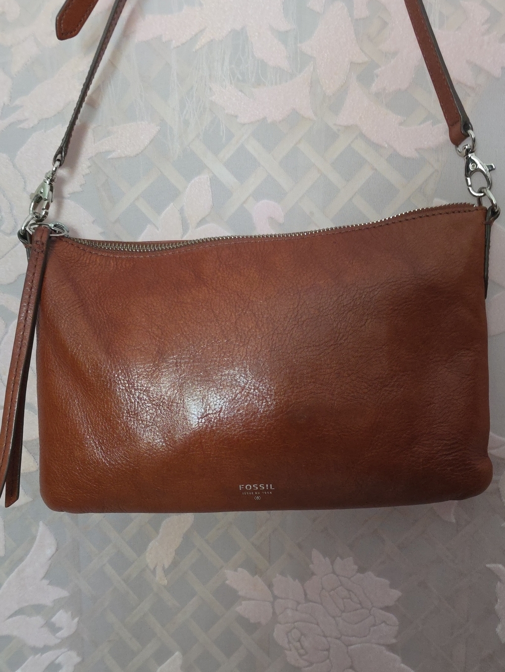 Fossil Cognac Leather Crossbody Wristlet